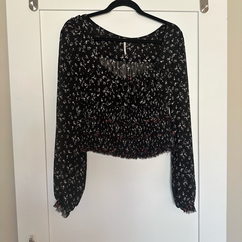 Free People Floral Black Blouse